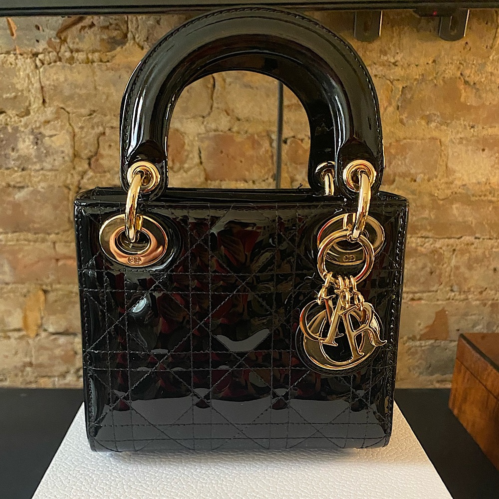 Black mini patent Lady Dior purse
